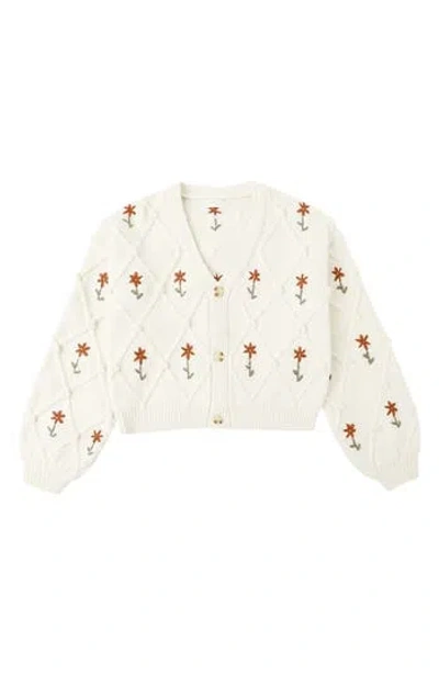 Rylee + Cru Kids' Embroidered Boxy Crop Cardigan In Yellow