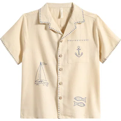 Rylee + Cru Kids' Embroidered Sailor Camp Shirt In Neutral