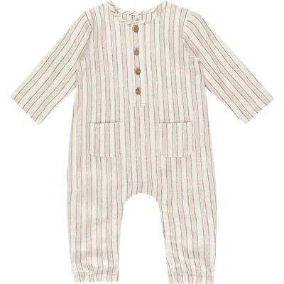 Rylee + Cru Babies'  Kids' Long Sleeve Linen Blend Romper In Gray