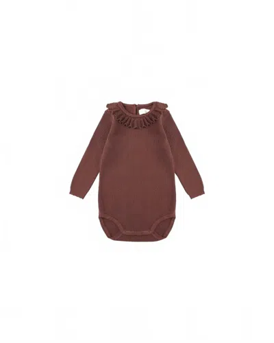 Rylee + Cru Kids Ruffle Collar Bodysuit In Burgundy In Brown