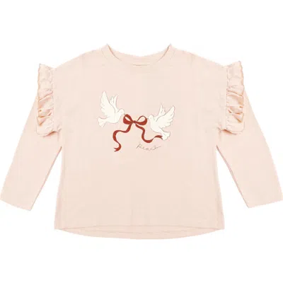 Rylee + Cru Kids' Ruffle Long Sleeve Graphic Tee In Pink
