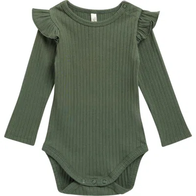 Rylee + Cru Babies'  Kids' Shoulder Ruffle Long Sleeve Bodysuit In Green