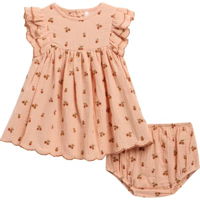 Rylee + Cru Babies'  Kinsley Embroidered Cotton Dress & Bloomers Set In Brown