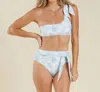 Rylee + Cru One Shoulder Bikini Top In Aqua Tie Dye In Multi