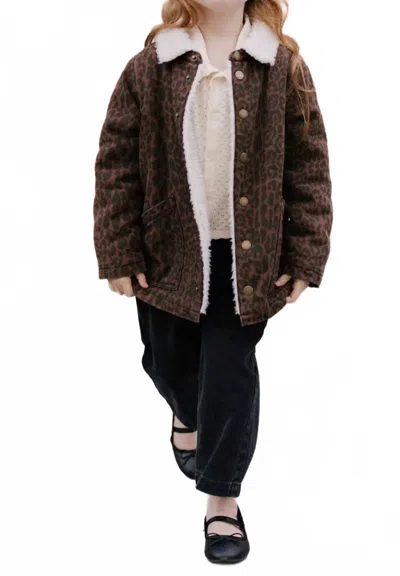Rylee + Cru Kids' Leopard Long Chore Coat In Brown