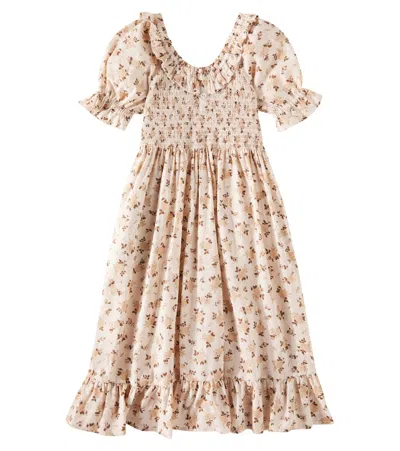 Rylee + Cru Kids' Lexi Shirred Floral Cotton Dress In Pink