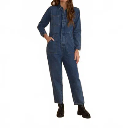 Rylee + Cru Long Sleeve Coverall Jumpsuit In Indigo Denim In Blue