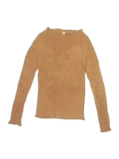 Pre-owned Rylee + Cru Kids' Long Sleeve Top Tan Crew Neck Tops
