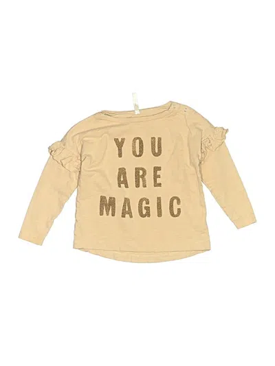 Pre-owned Rylee + Cru Kids' Long Sleeve Top Tan Ruffles Neckline Tops In Brown