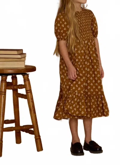 Rylee + Cru Kids' Lydia Dress In Golden Fleur In Brown