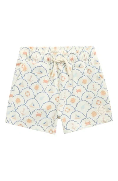 Rylee + Cru Babies'  Nautical Print Board Shorts In Neutral