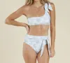 Rylee + Cru One Shoulder Bikini Top In Aqua Tie Dye In Silver