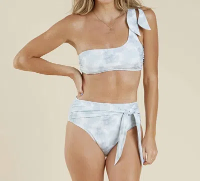 Rylee + Cru One Shoulder Bikini Top In Aqua Tie Dye In Multi