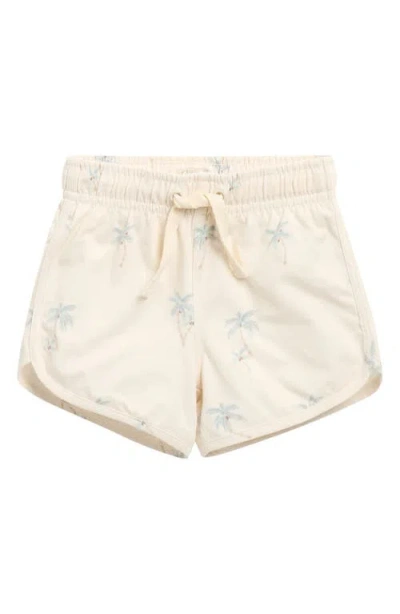 Rylee + Cru Babies'  Palm Print Swim Trunks In Brown