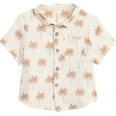 Rylee + Cru Babies'  Palm Tree Button-up Shirt In Paradise