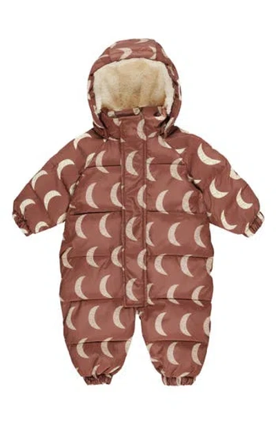 Rylee + Cru Babies'  Print Hooded Puffer Snowsuit In Brown