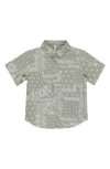 Rylee + Cru Print Linen Blend Short Sleeve Button-up Shirt In Green