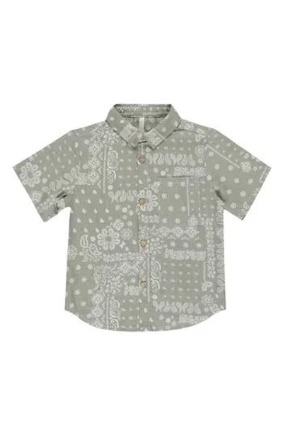 Rylee + Cru Babies'  Print Linen Blend Short Sleeve Button-up Shirt In Green