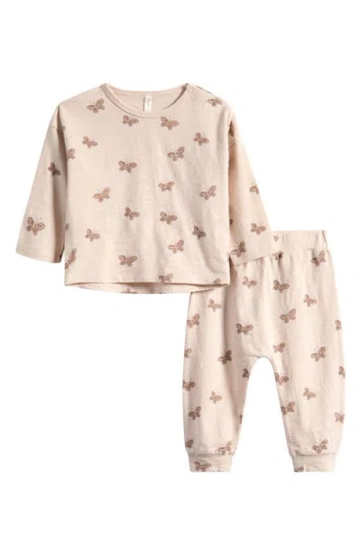 Rylee + Cru Babies'  Print Long Sleeve Cotton T-shirt & Joggers Set In Neutral