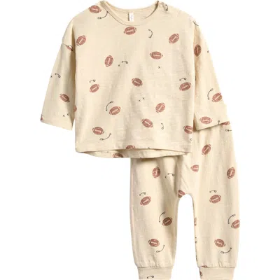 Rylee + Cru Babies'  Print Long Sleeve Cotton T-shirt & Joggers Set In Neutral