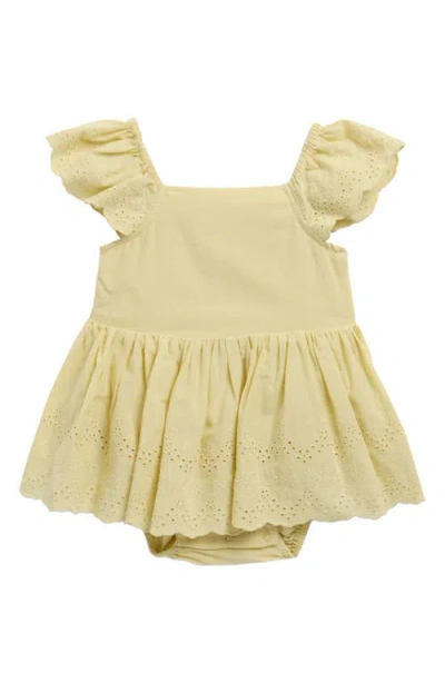 Rylee + Cru Babies'  Remi Citron Eyelet Cotton Skirted Bodysuit In Yellow