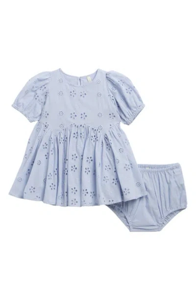 Rylee + Cru Babies'  Rose Cotton Broderie Anglaise Dress With Bloomers In Blue