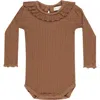 Rylee + Cru Babies'  Ruffle Collar Bodysuit In Brown