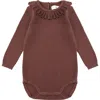 Rylee + Cru Ruffle Collar Rib Bodysuit In Burgundy