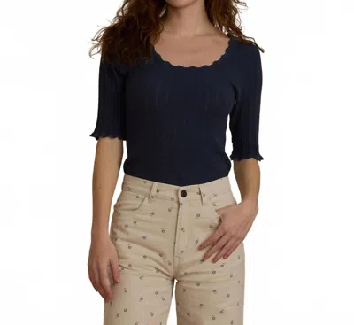 Rylee + Cru Scallop Pointelle Knit Tee In Indigo In Blue