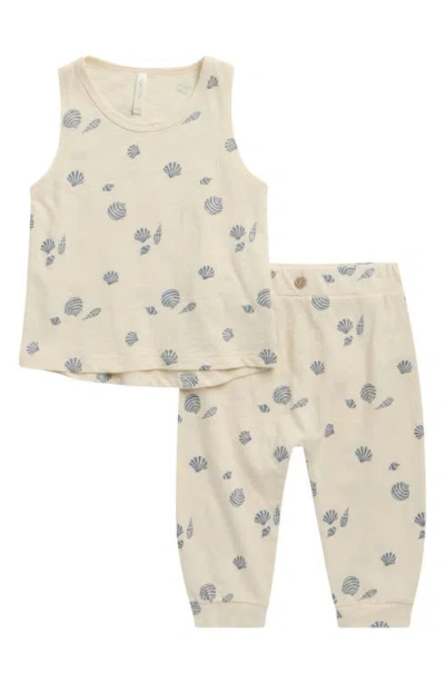 Rylee + Cru Babies'  Seashell Print Cotton Tank & Joggers Set In Brown