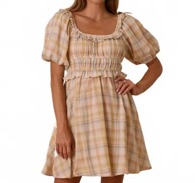 Rylee + Cru Shayla Mini Dress In Pastel Plaid In Brown