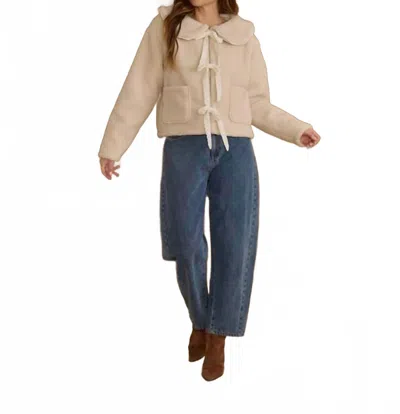 Rylee + Cru Shearling Collared Coat In Natural In Orange