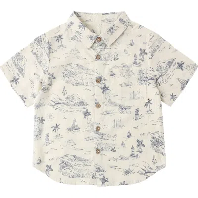Rylee + Cru Babies'  Short Sleeve Linen Blend Button-up Shirt In Multi