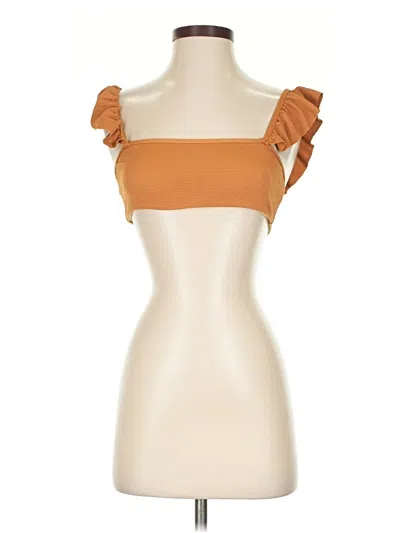Pre-owned Rylee + Cru Short Sleeve Top Brown Strapless Neckline Tops