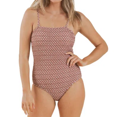 Rylee + Cru Smocked One Piece Swimsuit In Amber In Brown