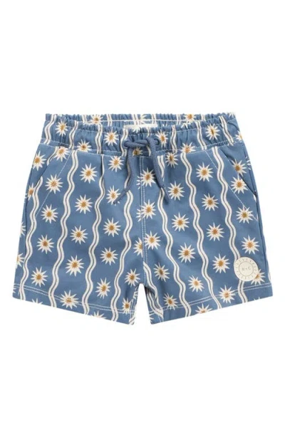 Rylee + Cru Babies'  Sun Wave Board Shorts In Blue