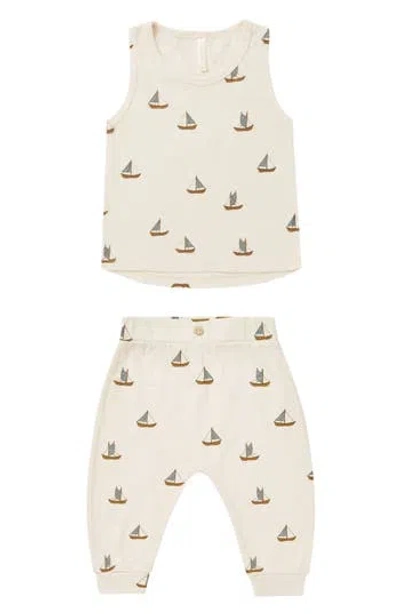 Rylee + Cru Babies'  Tank Top & Slouchy Jersey Pants Set In Sailboats
