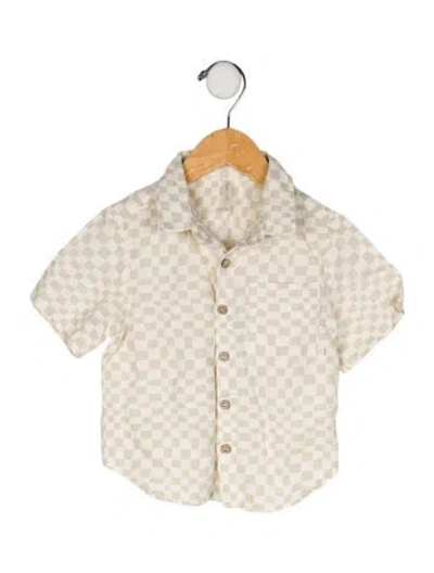 Pre-owned Rylee + Cru Babies' Toddler Boys' Checkered Short Sleeve Button Down Shirt In Neutral