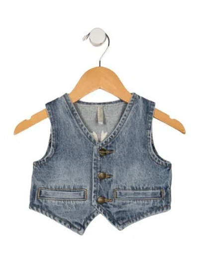 Pre-owned Rylee + Cru Babies' Toddler Girls Embroidered Button Closure Vest In Blue