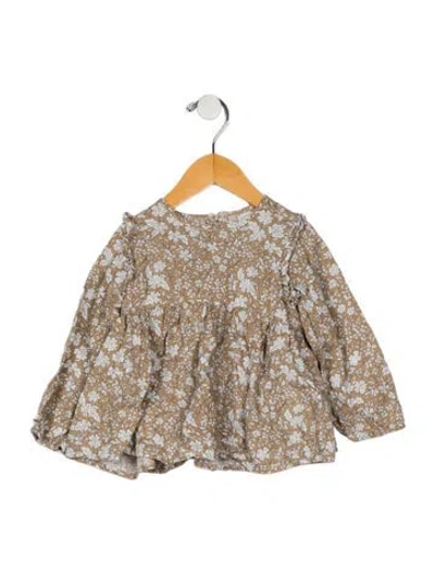 Pre-owned Rylee + Cru Babies' Toddler Girls Pattern Print Pleated Dress In Brown