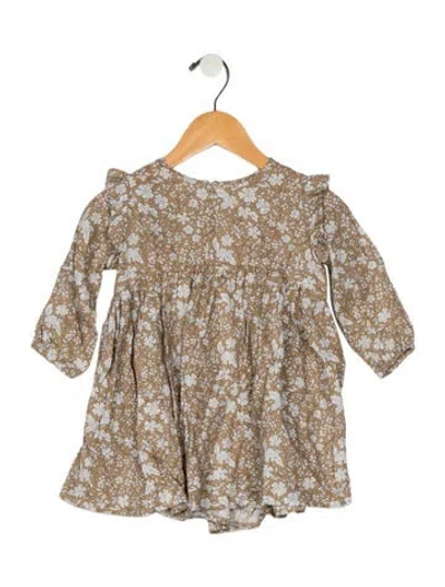 Pre-owned Rylee + Cru Babies' Toddler Girls Pattern Printed Pleated Dress In Brown