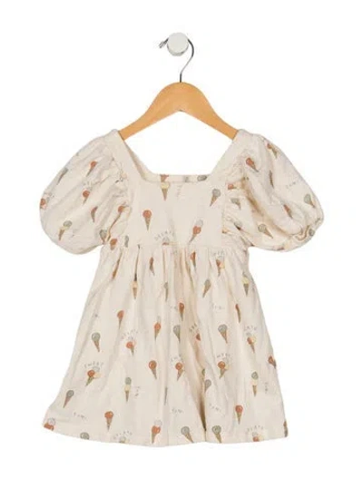 Pre-owned Rylee + Cru Babies' Toddler Girls Pattern Printed Pleated Dress In Neutrals
