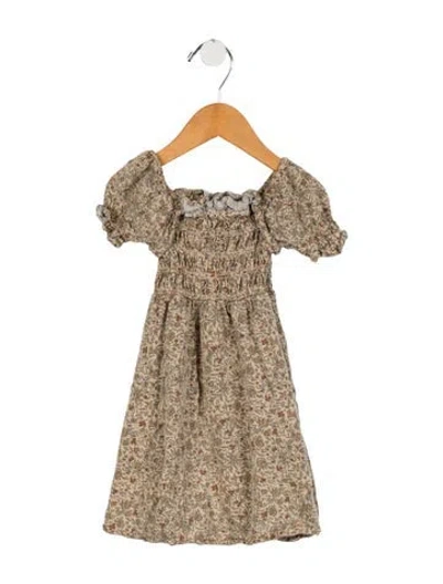 Pre-owned Rylee + Cru Babies' Toddler Girls' Printed Ruffled Dress In Neutral