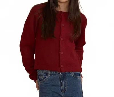 Rylee + Cru Tween Fuzzy Cardigan In Ruby In Burgundy