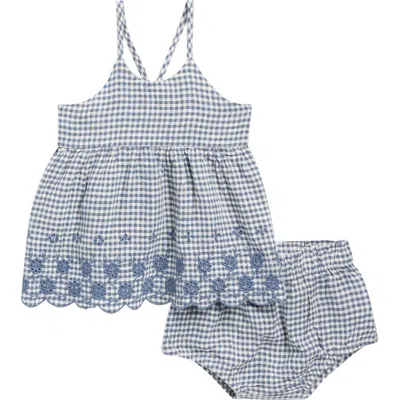Rylee + Cru Babies'  Zenni Linen Blend Tank & Bloomers Set In Blue