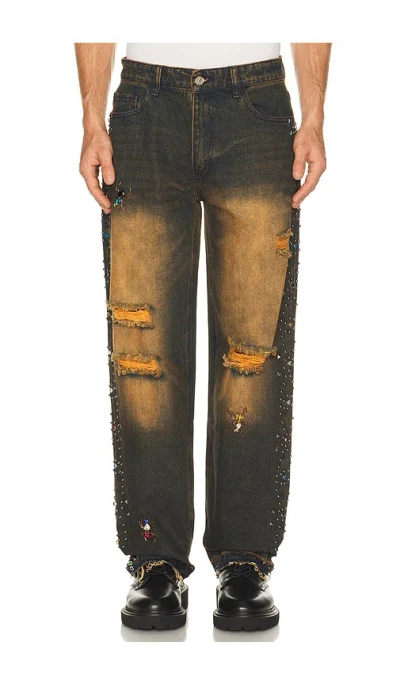 Ryoko Rain Vintage Washed Stutted Jeans In Black