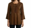 Ryu Lace Detail Faux Suede Top In Camel In Brown