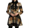 Ryu Plaid Wool Jacket With Faux Fur Scarf In Camel In Multi