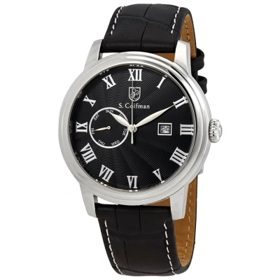 S Coifman Black Dial Black Leather Men's Watch Sc0387