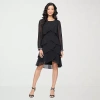 S. L. Fashions Womens Long Sleeve Shift Dress In Black